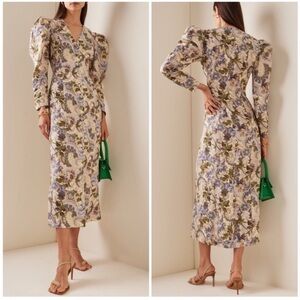 Alemais Phillipa Floral Long Puff Sleeve Linen Midi Dress